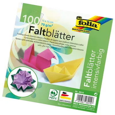 Image de Folia 8915 Faltblätter 15 x 15 cm 10 Farben sortiert 100 Blatt 70g/qm(P)