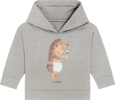 Produktbild von Mr. & Mrs. Panda Organic Baby Hoodie Igel Wein 12. - 18. Monat - Heather Grey - Geschenk, Weißwein, Weinglas, Kapuzenshirt, Lustige Sprüche, Weinliebhaber, Rotwein