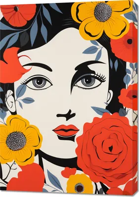 Produktbild von Bild Blumen Aura, 70x100cm, Kaleidoskop bunter Blumen und rote Lippen