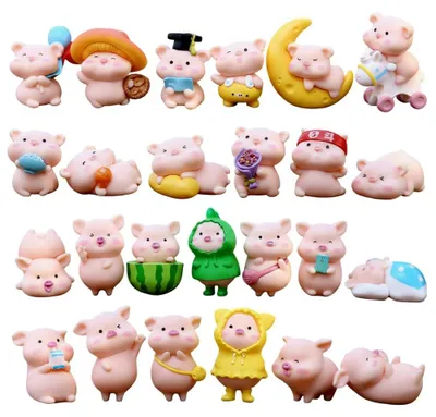 Productafbeelding van Set van 25 Cartoon Varkensbeeldjes voor Verjaardagsdecoratie