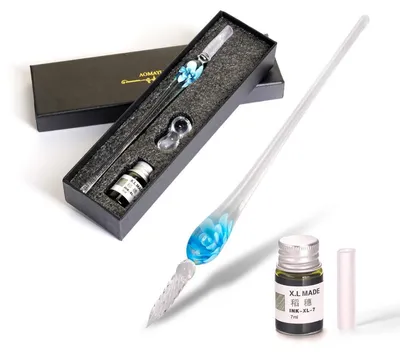 Produktbild von Glasstifte-Set Kalligraphie Dip Pen Tinte Lake Flower Blue Spiral Design