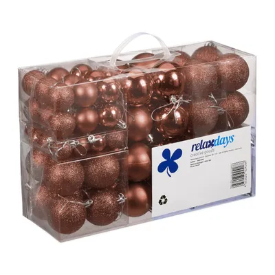 Produktbild von Relaxdays Weihnachtskugeln 100er Set, Weihnachtsdeko, matt, glänzend, glitzernd, Christbaumkugel ∅ 3, 4 & 6 cm, braun