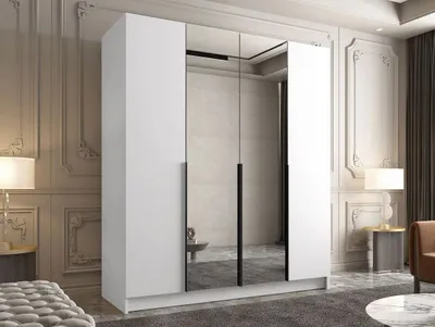 Obrázek produktu pro Velká šatní skříň 200 cm se zrcadlem TOSIA 2 - bílá / černá