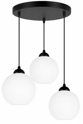 Productafbeelding van Moderne hanglamp met 3 lampen, zwart, met witte glazen kapjes – Hanglamp E27, gemaakt van metaal en opaalglas (N-KDE-ER3), AI-gegenereerde afbeelding
