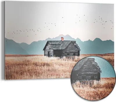 Produktbild von DEQORI Magnettafel Metall 60x40 cm 'Stille Feldhütte' Whiteboard Pinnwand Magnetboard Büro