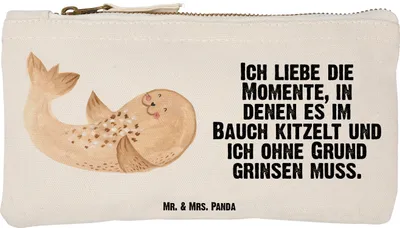 Produktbild von Mr. & Mrs. Panda Baumwolltasche Robbe Liegen Größe S Klein - Weiß - Geschenk, Kosmetiktasche, Ostsee, Kulturbeutel, Nordsee, Lachen, Federmappe, Seehund, Federtasche