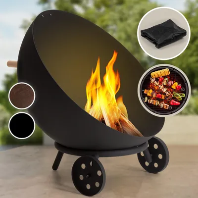 Image de Blumfeldt Brasero Exterieur pour le Jardin et Terrasse, Brasero Grill Portable, Couverture Pluie, Bol en Acier, Brasero BBQ Rond avec Foyer Camping, Brûleur à Bois, Résistant Intempéries, Tisonnier
