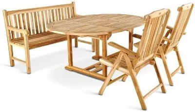 Produktbild von Gartenmöbel Set 4tlg mit Bank Teak Gartentisch ausziehbar 120-170 cm BORNEO/ARUBA