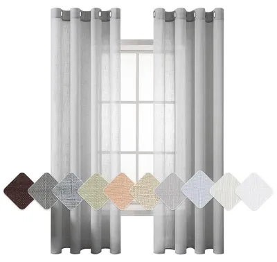 Image de Omgoods - Ensemble de 2 rideaux en voile avec œillets - Rideaux transparents, gris clair, 140 x 145 cm