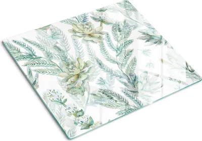 Obrázok produktu pre Sklenená ochranná doska – Kryt varnej dosky – Kryt na indukčnú dosku – 60x52 cm – Rýchle čistenie – Tvrdené sklo – Kvety a listy