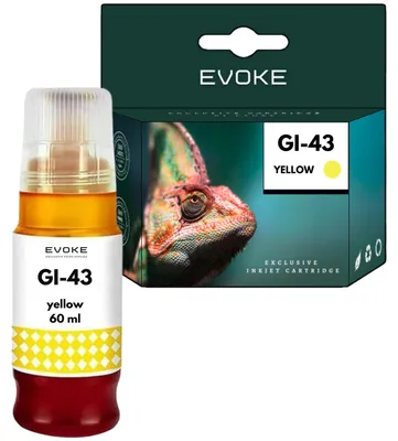 Produktbild von Evoke Cartus Canon-Druckertinte GI43 gelb, 60 ml, 3.700 Seiten, GI-43 gelb, kompatibel mit Pixma G540, G640