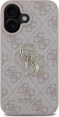 Produktbild von Guess, Hülle für iPhone 16 mit Monogramm und 4G-Logo aus Metall, Rosa