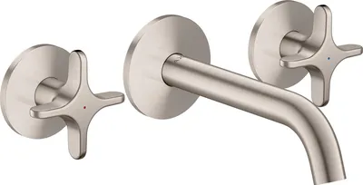 Imagen del producto de Grifo monomando encastrado AXOR One, para lavabo, con instalación mural, caño de 160 mm y mandos tipo palanca, con acabado de acero inoxidable