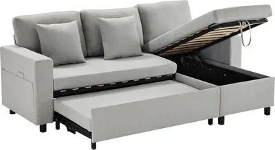 Produktbild von Schlafsofa(hellgrau)L-förmiges Sofa mit Schlaffunktion,moderne Design-Polstermöbel, Sofa-Chaiselongue mit Stauraum,Taschenbecherhalter