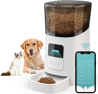 Produktbild von 6L Futterautomat für Hunde, Katzen, 2,4-G-WLAN-Fernbedienung, intelligenter Futterautomat, Automatischer Futtertimer, 10s Aufnahmefunktion, Weiß