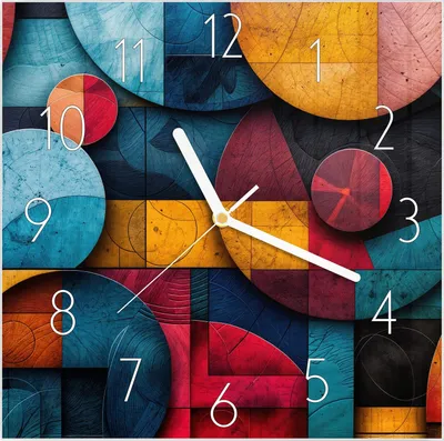 Produktbild von Wanduhr aus Glas mit Motiv Bunte Kreise- 30 x 30 cm - inkl. Aufhängesystem
