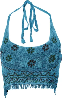 Produktbild von Goa Top, Psytrance Bandeau Top - Blau, Damen, Viskose, Tops & T-Shirts