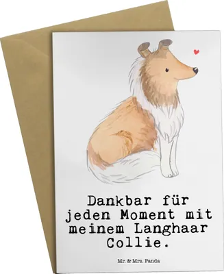 Produktbild von Mr. & Mrs. Panda Glückwunschkarte Langhaar Collie Moment - Weiß - Geschenk, einladungskarten, Grußkarten, osterkarten, Britischer Hütehund, hochzeitskarten
