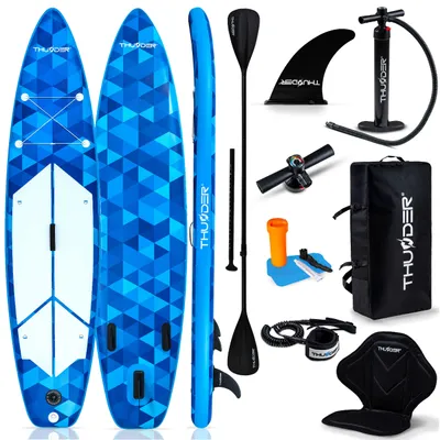 Produktbild von THUNDER® | NION 320 | Aufblasbares SUP-Board | 320×75×15 cm | Set mit Kajaksitz, Rucksack, Doppelhubpumpe, Paddel | 15 PSI | D-Ringe & Gepäcknetz