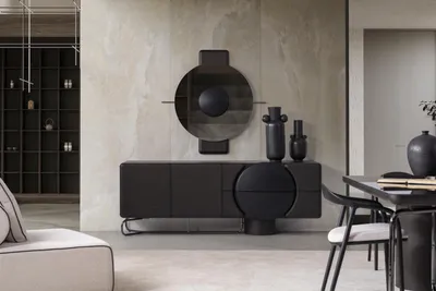 Image de Commode noire moderne avec miroir Meubles design pour le salon
