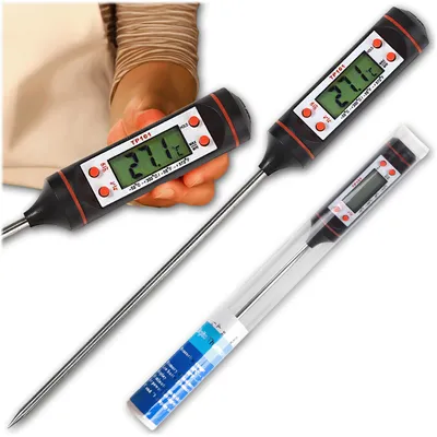 Produktbild von KRUMAD Digitales Küchenthermometer – Fleischthermometer mit Edelstahlsonde – Präzises Lebensmittelthermometer für Grill, Braten & Küche – Messbereich