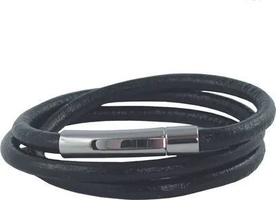 Produktbild von Lederkette 4 mm Herren Halskette schwarz 17-100 cm lang mit Hebeldruck Verschluss Silber Rund, Länge:50 Zentimeter
