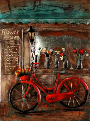 Produktbild von Wandbild Metallbild 3D Flower Bike rot 3D 60x80cm Relief Unikat handgefertigt