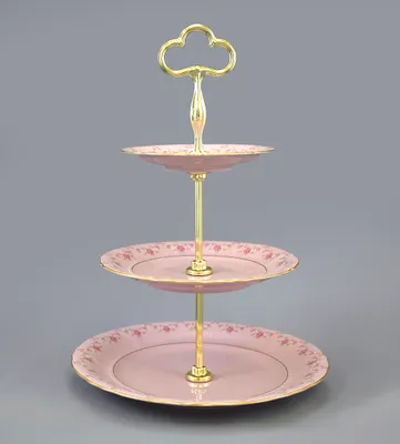 Obrázek produktu pro Sonata, třípatrový etážový stolek, růžový porcelán, květiny, Leander