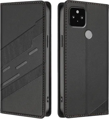 Produktbild von Hülle für Google Pixel 5, Kunstleder Brieftaschen Handyhülle mit Kartenfach und Standfunktion Schwarz