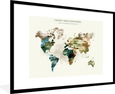 Produktbild von MuchoWow® Gerahmtes Poster Weltkarte - Farbe - Vintage 90x60 cm - Poster mit Schwarzem Bilderrahmen Wandposter Rahmen Foto Bilder - Wanddekoration - Fotos