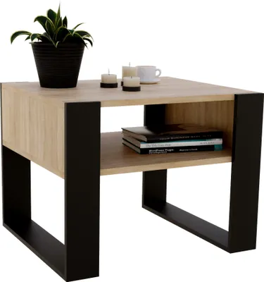 Produktbild von Couchtisch – modernes rustikales Design – Wohnzimmer-Tisch Beistelltisch Kaffeetisch Sofatisch Teetisch aus Holz (Eiche - Schwarz Matt) - 65x45x53,6
