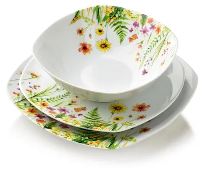 Obrázek produktu pro Servírovací talíře, porcelán, AFFEKDESIGN od MONDEX, barva: žlutá, rozměry: 16,5/19,5/22 cm + misky o objemu 500 ml, barva: bílá/žlutá, 18 kusů (pro 6 osob)