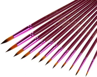 Imagen del producto de 12 pinceles de pelo de nylon, de diferentes tamaños, ideales para pintura al óleo, acuarela, gouache y dibujo
