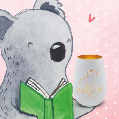 Produktbild von Mr. & Mrs. Panda Teelichthalter Gold Capybara Blume - Weiß - Geschenk, Glas Windlicht, licht deko, Laterne, Glaslaterne, Lustige Sprüche, Kerzenhalter, Tischlaterne