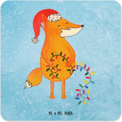 Produktbild von Mr. & Mrs. Panda Untersetzer für Gläser Fuchs Weihnachten 10er Set - Eisblau - Geschenk, Coaster, Tassen-Untersetzer, Glas-Untersetzer, Winter, Getränke-Untersetzer