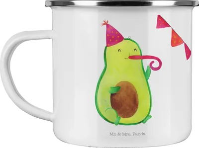 Produktbild von Mr. & Mrs. Panda Pott Avocado Geburtstag - Weiß - Geschenk, Teetasse, blechbecher, Überraschung, Emaille Becher, Party, Frucht, Kaffeepott, Feier, Tasse