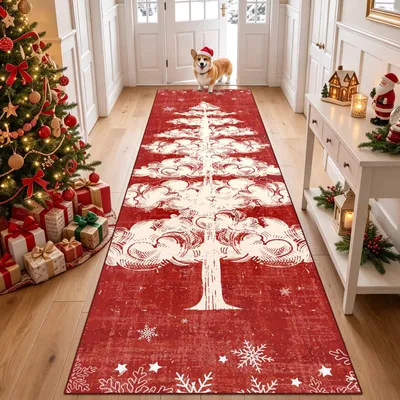 Weihnachtsläufer 80x300 cm, rot, rutschfest, waschbar