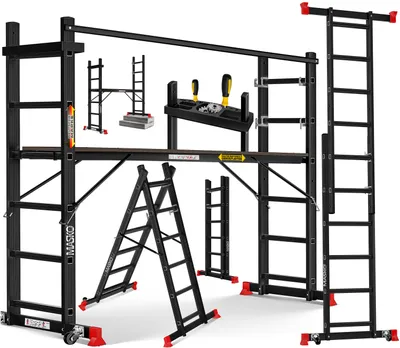 Produktbild von MASKO® Baugerüst mit Arbeitsbühne, Arbeitsgerüst 4in1 Mehrzweckleiter