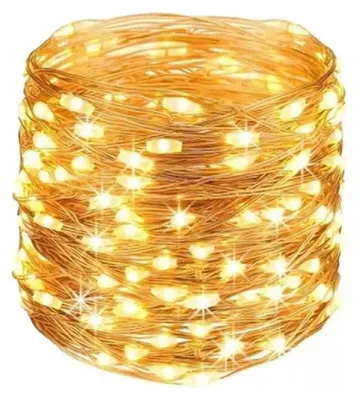 LED-Lichterkette 10 m, Kupferdraht, warmweiß, 3 AA-Batterie