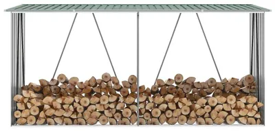 Image de Abri à bois - Râtelier à bois de chauffage - Râtelier à bois pour cheminée - Stockage de bois - Râtelier à bois - Acier galvanisé - 330 x 84 x 152 cm