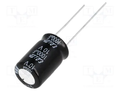 Imagen del producto de 10x Condensador: electrolítico, 1000µF, montaje superficial (THT), 10VDC, Ø10x16mm, ±20%, PF1A102MNN1016, componente electrónico