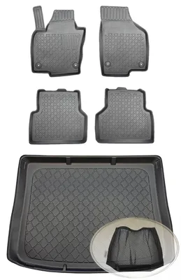 Produktbild von SET Kofferraumwanne Gummifußmatten für VW Volkswagen Tiguan 1 5N Steilheck Geländewagen SUV 5-türer 2007-2016 Notrad, gerade / erhöhte Ladefläche