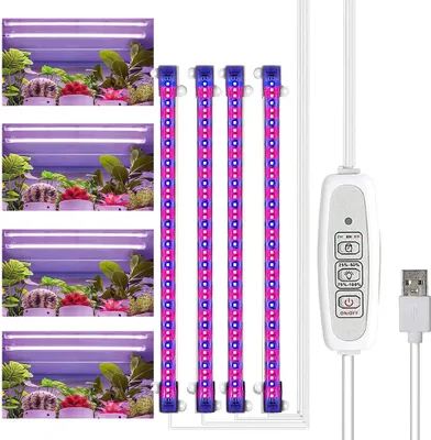 Produktbild von Pflanzenlicht, 4 Köpfe LED Pflanzenwachstum Licht, 6000K, 10 Stufen dimmbar Timing, rote und blaue Lichter