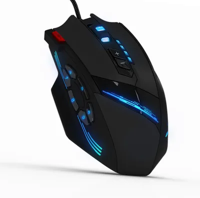 Zdjęcie produktu dla ZELOTES C-12 – przewodowa mysz optyczna USB do gier z 12 programowalnymi przyciskami, 4 poziomami regulacji prędkości ruchu i 7 diodami LED – idealna dla graczy
