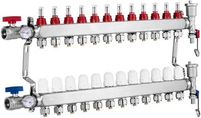 Produktbild von 12-Volt-Wärmeverteiler, 1/2-Zoll PEX-Leitungsverteiler, rostfreier PEX-Verteiler für Fußbodenheizung, PEX-Set mit 1/2-Zoll-Anschlussadaptern