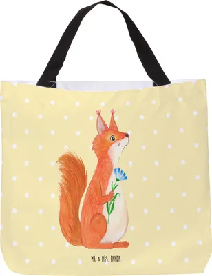 Produktbild von Mr. & Mrs. Panda Tote Bag Eichhörnchen Blume - Gelb Pastell - Geschenk, Tasche, Spaß, Einkaufstasche, Strandtasche, Motivation Sprüche, Lachen, Lustige, Schultasche