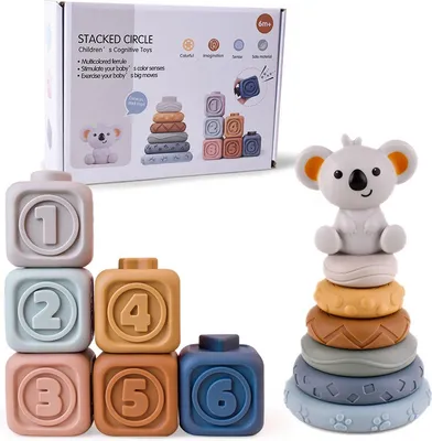 Produktbild von Kraftverdia Montessori Stapelspielzeug Koala – 13 weiche Sinnes-Bausteine, Motorikspielzeug für Babys von 6 Monaten bis 2 Jahren