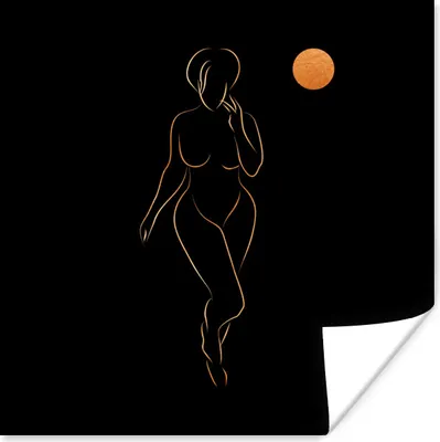 Produktbild von MuchoWow® Poster Frau - Mond - Gold - Strichzeichnung 75x75 cm - Wand Dekoration