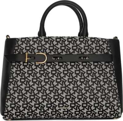 Produktbild von DKNY Monogramm Handtasche aus Echtleder schwarz-grau mit Schulterriemen H 23 cm B 30 cm T 13 cm