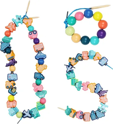 Image de Jouets en bois Montessori - Jeu de perles à enfiler en bois pour enfants à partir de 2 ans - Jouets éducatifs en bois - Idées cadeaux